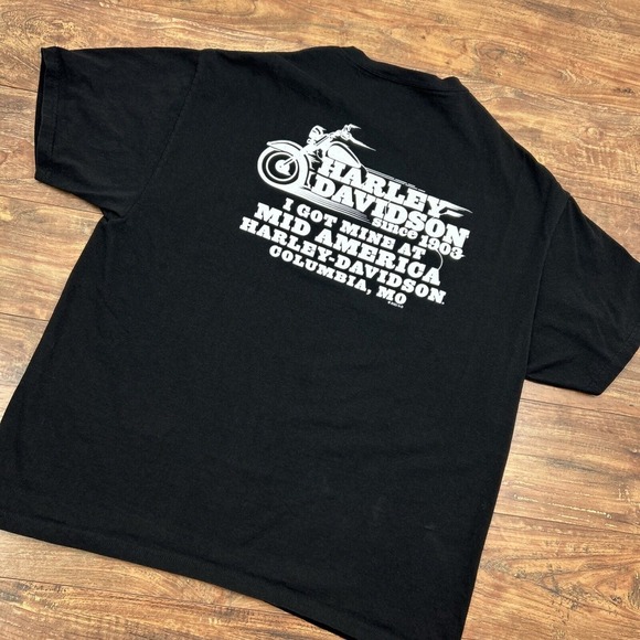 Harley Davidson Mens‎ Black I Got Mine At Mid America HD Graphic T Shirt 2XL - Picture 1 of 7